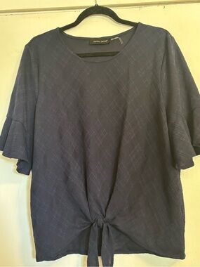 Ivanka Trump Dark Navy Tie-Front Short Sleeve Tunic